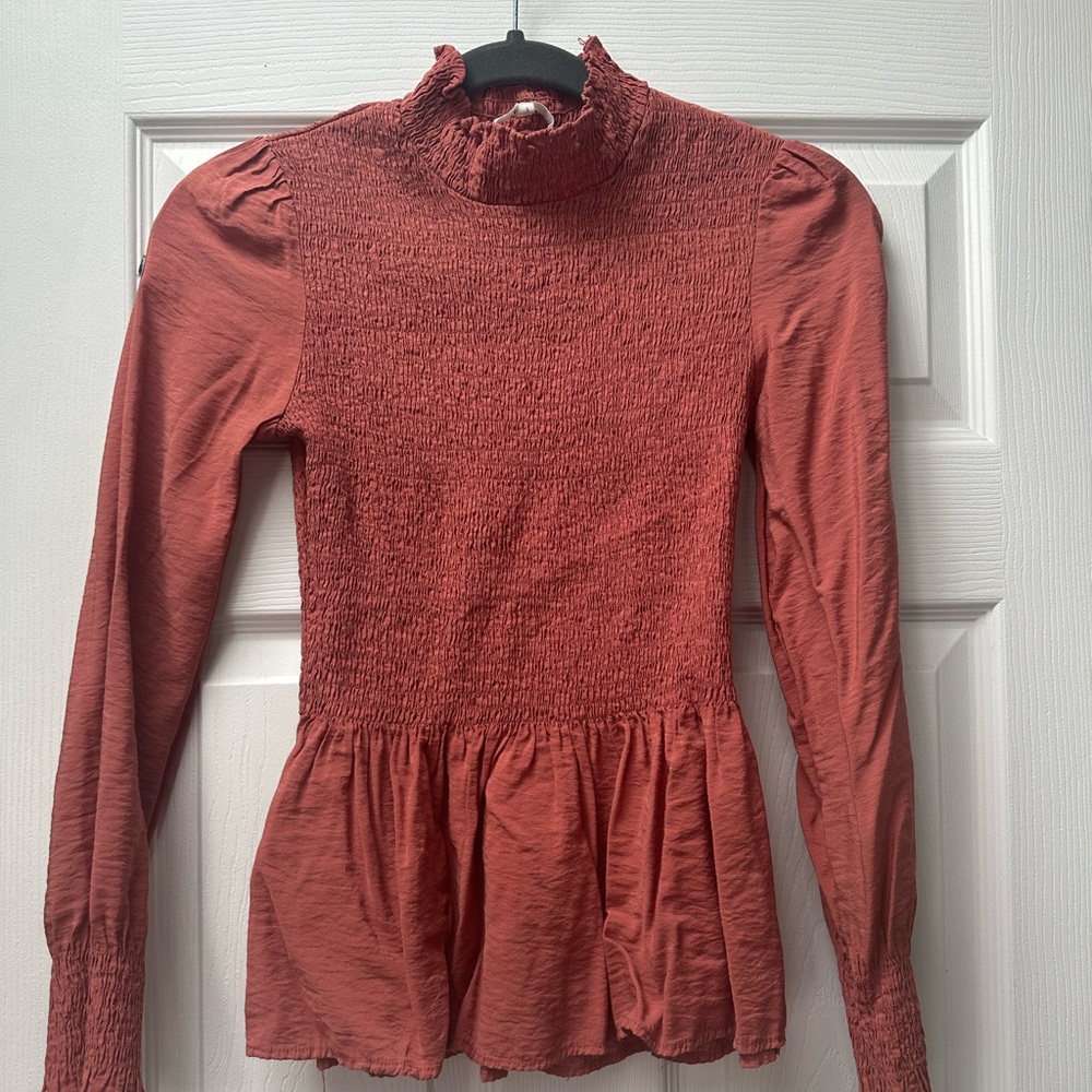 Women's Smocked Rust Top